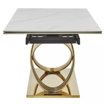 Jedálenský stôl HIRMOS 2 biela lesklá/zlatá 4