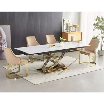 Jedálenský stôl HIRMOS 2 biela lesklá/zlatá 5