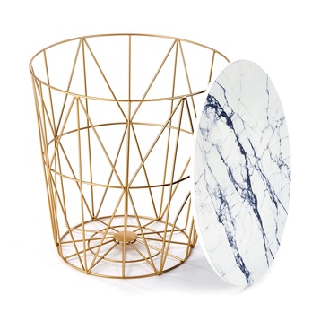 Prístavný stolík HORASSO 2 biely mramor/zlatá 1