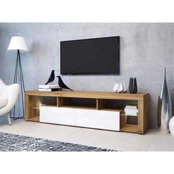 TV stolík HUGO dub wotan/biela lesklá, šírka 200 cm 1
