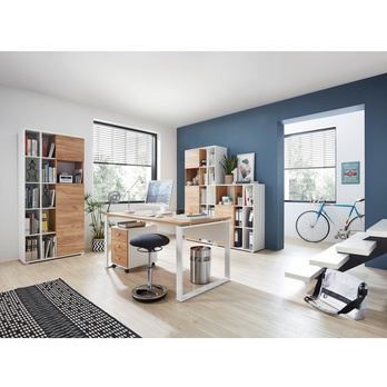 Skriňa do kancelárie ILON biela/dub navarra, výška 197 cm 1