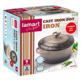 Liatinový hrniec IRON béžovo-sivá, priemer 22 cm 4