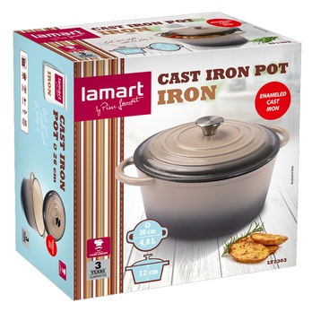 Liatinový hrniec IRON béžovo-sivá, priemer 26 cm 4