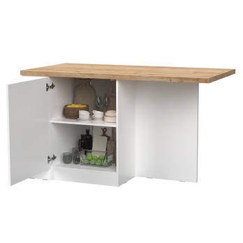 Otvorený kuchynský ostrovček ISLAND biela vysoký lesk/dub 2