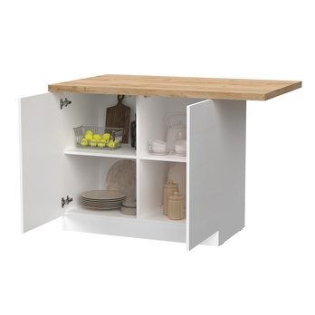 Kuchynský ostrovček ISLAND biela vysoký lesk/dub 2