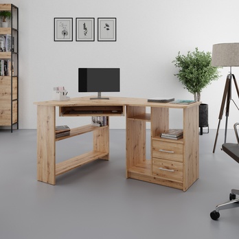Rohový písací stôl JANA ľavá, dub artisan 1