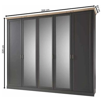Šatníková skriňa - 5-dverová JASMIN II grafit/dub artisan 7