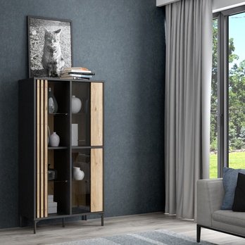 Vitrína JOAKIMIS dub mauvella/čierna 1