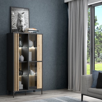 Vitrína JOAKIMIS dub mauvella/čierna 8