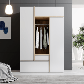 Šatníková skriňa JOLYON biela/dub artisan 1