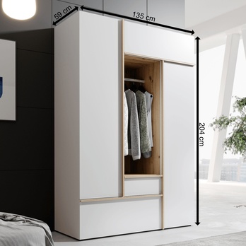 Šatníková skriňa JOLYON biela/dub artisan 8