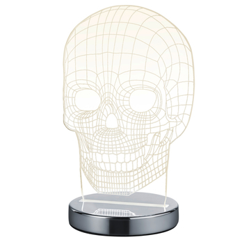 Stolná 3D LED lampa JUGI chróm, lebka 2