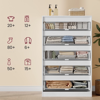 Komoda KAILYN biela, 5 zásuviek 2