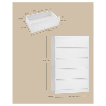 Komoda KAILYN biela, 5 zásuviek 4