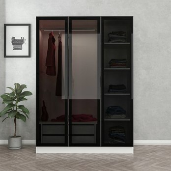 Šatníková skriňa KALE 12 biela/dymové sklo 1