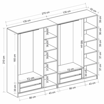 Šatníková skriňa KALE 22 biela/dymové sklo 4
