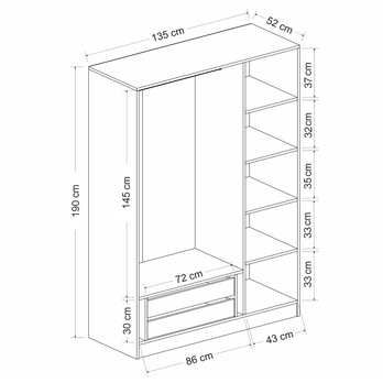 Šatníková skriňa KALE 2 biela/dymové sklo 4