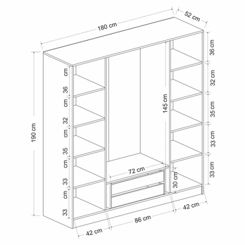 Šatníková skriňa KALE 3 biela/dymové sklo 4