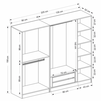 Šatníková skriňa KALE 4 biela/dymové sklo 4