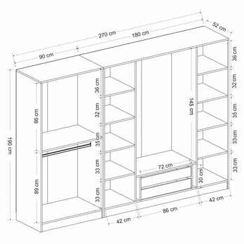 Šatníková skriňa KALE 5 antracitová/dymové sklo 4
