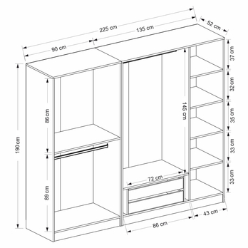Šatníková skriňa KALE OPEN biela 3