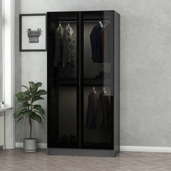 Šatníková skriňa KALE antracitová/dymové sklo 1