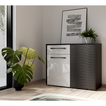 Komoda KARLSHAMN 1 čierna/biela vysoký lesk 1