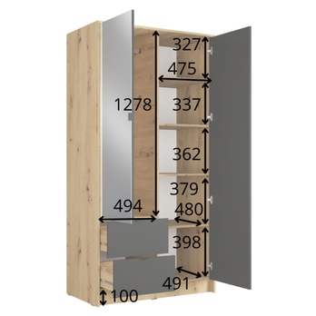 Šatníková skriňa KATANIA 1 dub artisan/čierna 4