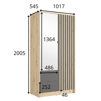 Šatníková skriňa KATANIA 1 dub artisan/čierna 5