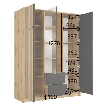 Šatníková skriňa KATANIA 2 dub artisan/čierna 4