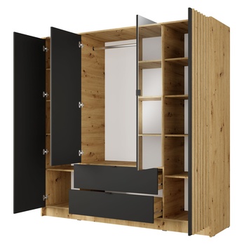 Šatní skriňa KATANIA 3 dub artisan/čierna 2