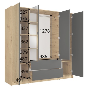 Šatní skriňa KATANIA 3 dub artisan/čierna 4