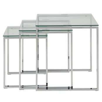 Prístavný stolík KATRINE I priesvitná/chróm, sada 3 ks 3