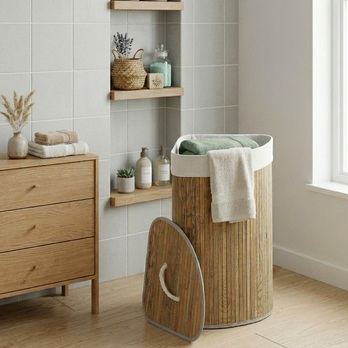 Rohový kôš na bielizeň KHAN bambus, šírka 35 cm 5