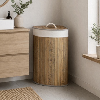 Rohový kôš na bielizeň KHAN bambus, šírka 35 cm 1