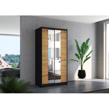 Šatníková skriňa  KSAVERA čierna/dub artisan 1