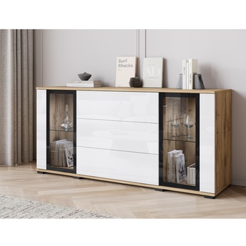 Príborník LAIMA II dub wotan/biela vysoký lesk 1