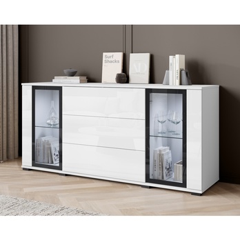 Príborník LAIMA II biela/biela vysoký lesk 1