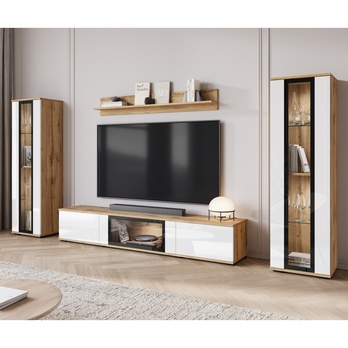 Obývacia stena LAIMA dub wotan/biela vysoký lesk 1