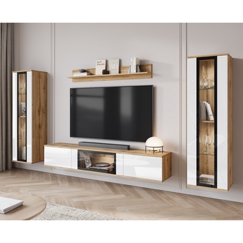 Obývacia stena LAIMA dub wotan/biela vysoký lesk 3