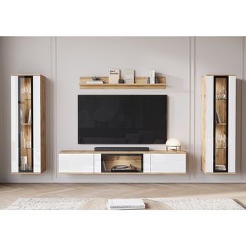 Obývacia stena LAIMA dub wotan/biela vysoký lesk 4