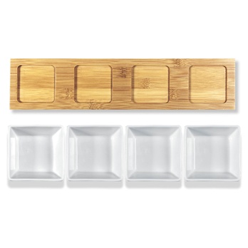 Misky s podnosom LAMART porcelán/bambus, 4 ks 1