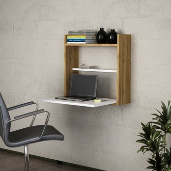 Nástenný vyklápací stôl LAPTOP biela/orech 1