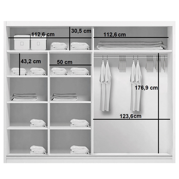 Šatníková skriňa LAYS 6 biela, šírka 230 cm, výška 215 cm 2