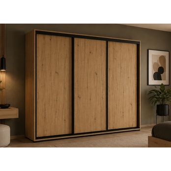 Šatníková skriňa LAYS 7 dub artisan/čierna, šírka 250 cm 1