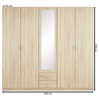Šatníková skriňa LEMGO dub sonoma/zrkadlo 6
