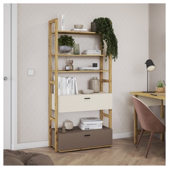 Regál LENNY dub artisan/béžová/hľuzovková 1