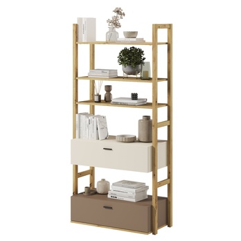 Regál LENNY dub artisan/béžová/hľuzovková 2