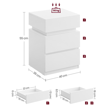 Súprava 2 ks nočných stolíkov LETNIGHT 5 biela 6