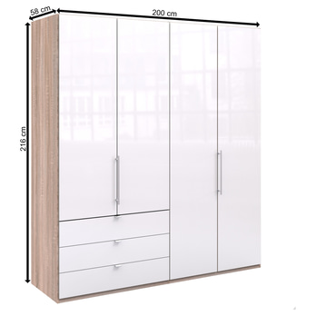 Šatníková skriňa LOFT 597 biela/dub sonoma, pravé, 2-dverová 3